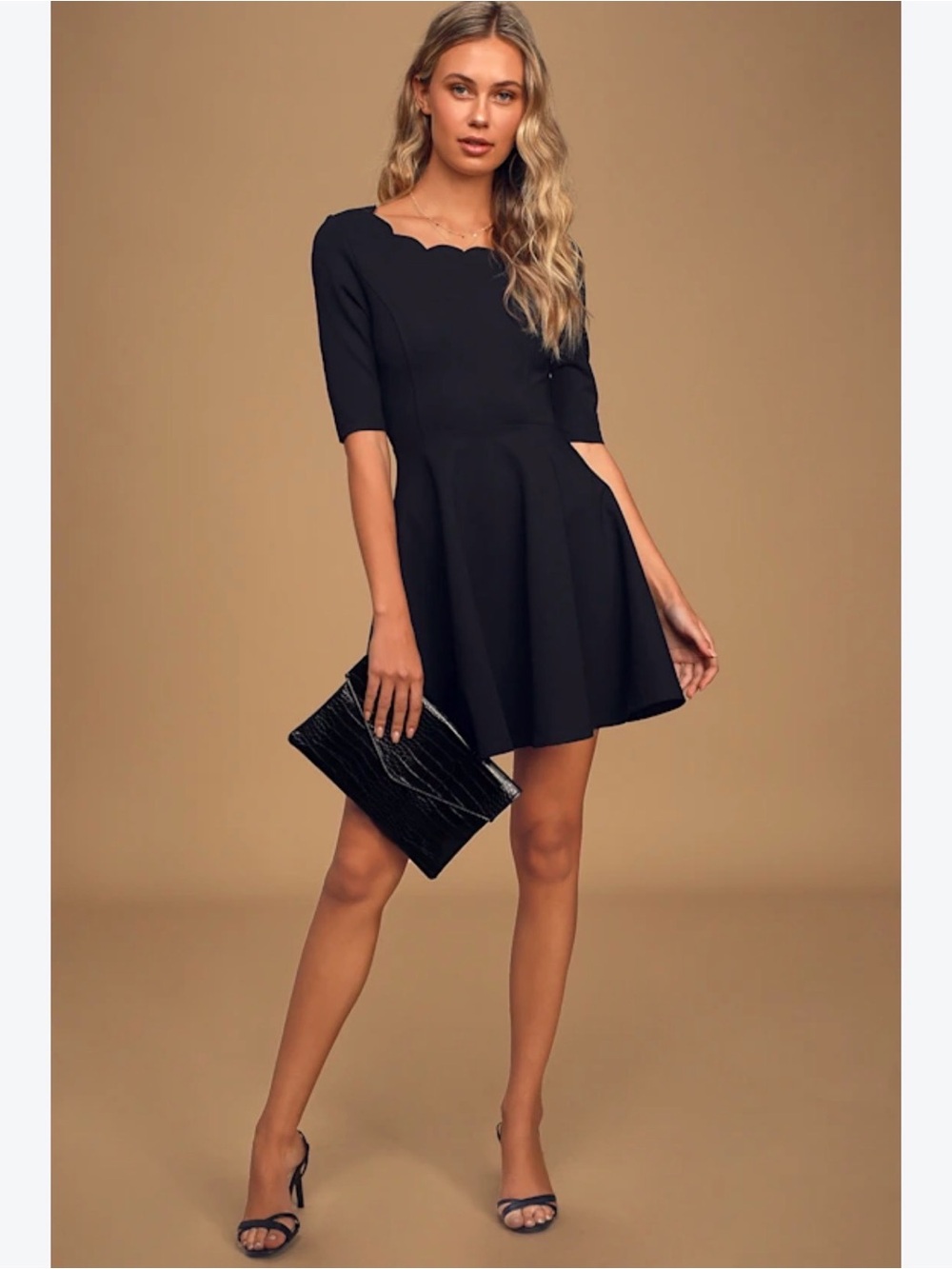 Lulu's Black Scallop-Neck Mini Dress